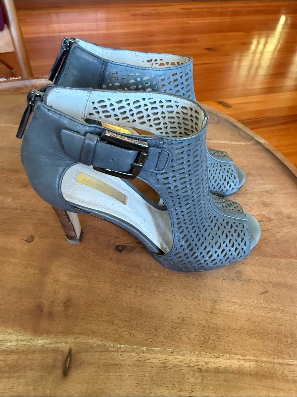 Louise et Cie Perforated Peep-Toe Slingback Heels - Gray